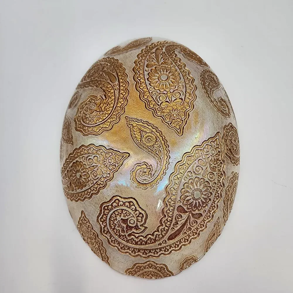 Paisley Carnival Glass Bowl Decorative Oval Embossed MCM Iridescent 9x12 Vintage